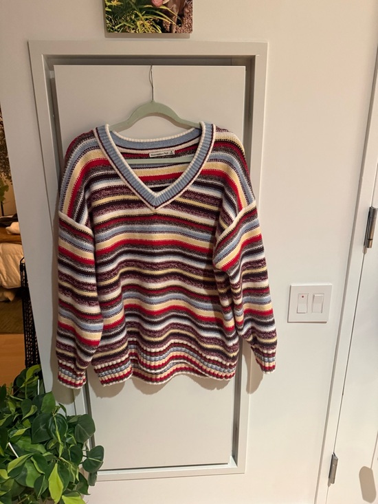 Abercrombie & Fitch Sweaters - Abercrombie and Fitch Women’s Oversized Striped V-Neck Sweater in Multi-Color